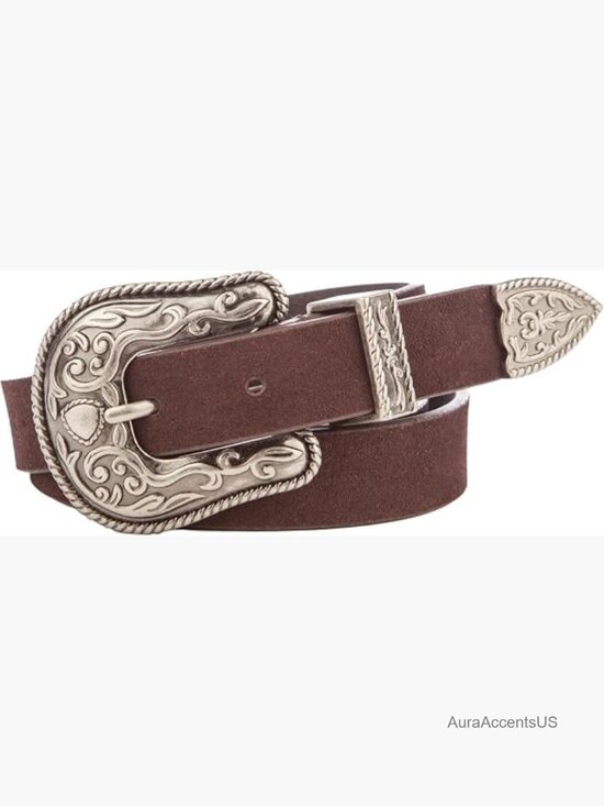 Vintage Western Engraved Suede Leather Belt Slim 1\